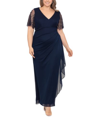 XSCAPE Plus Size Lace-Sleeve Dress