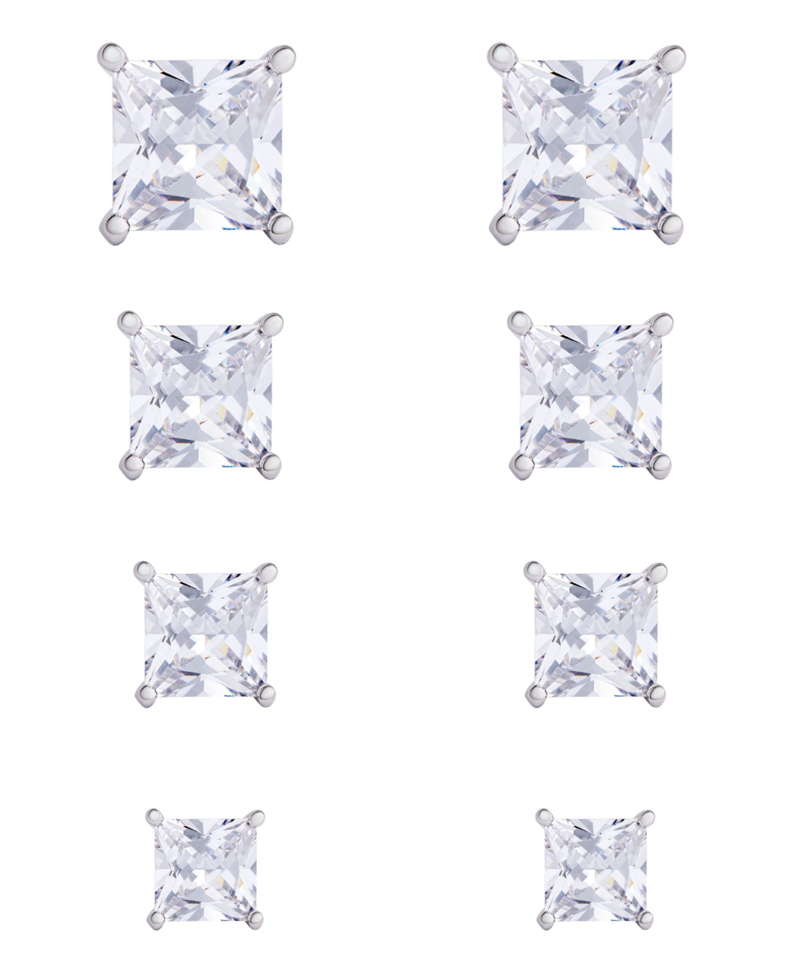Женские Fine Silver Plated Square Cubic Zirconia Stud Earrings Set, 8 Pieces