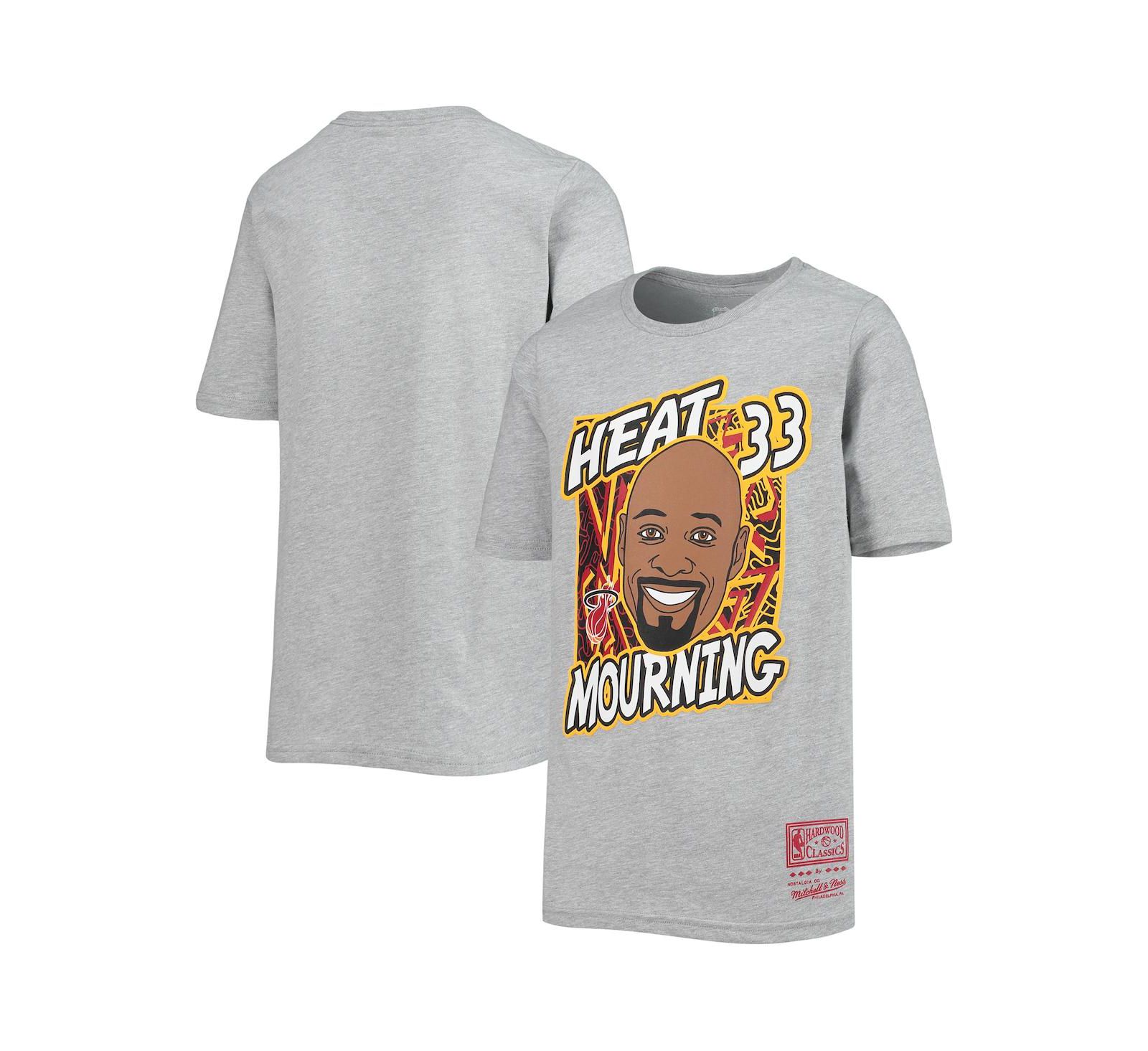 Мужская футболка Mitchell & Ness Alonzo Mourning Miami Heat Hardwood Classics King of the Court, серая меланж