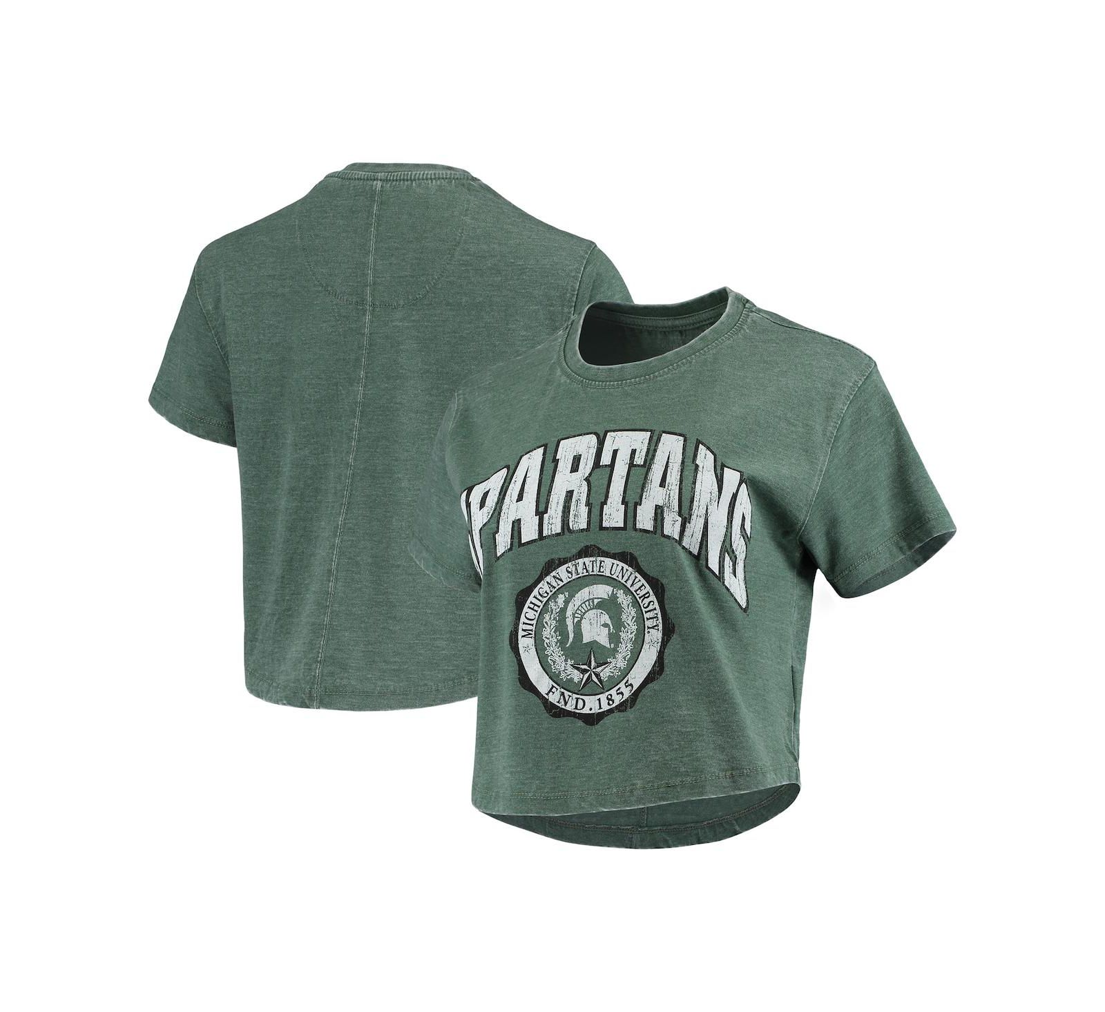 Женская укороченная футболка Pressbox Green Michigan State Spartans Edith Vintage-Inspired Burnout Crop