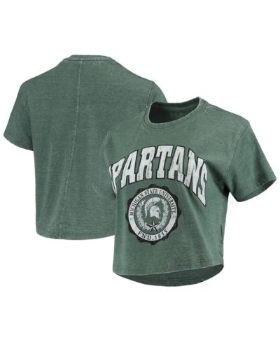 Женская укороченная футболка Pressbox Green Michigan State Spartans Edith Vintage-Inspired Burnout Crop