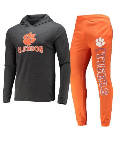 Мужской комплект Concepts Sport Orange, Charcoal Clemson Tigers Meter Long Sleeve Hoodie T-shirt и брюки Jogger