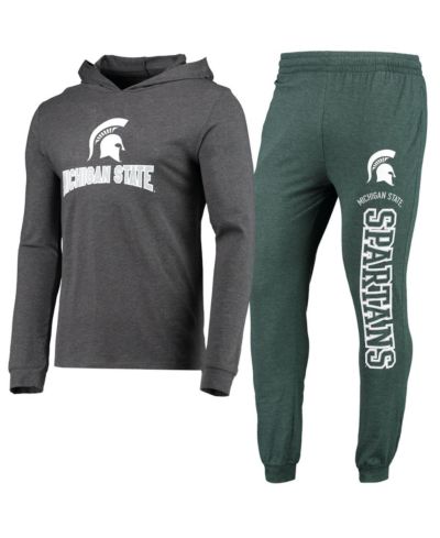 Мужской комплект Concepts Sport Heathered Green, Heathered Charcoal Michigan State Spartans Meter Long Sleeve Hoodie T-shirt and Jogger Pants Set
