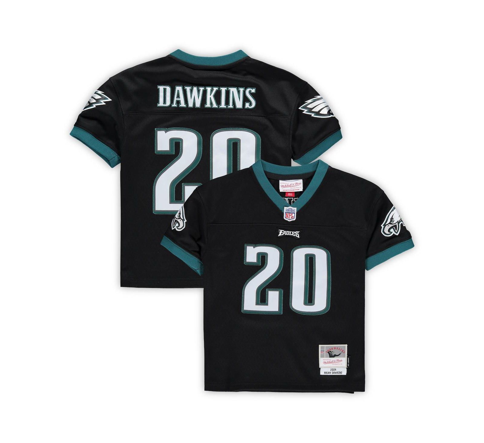 Детская ретро-джерси Mitchell & Ness Brian Dawkins Black Philadelphia Eagles 2004 Retired для мальчиков и девочек