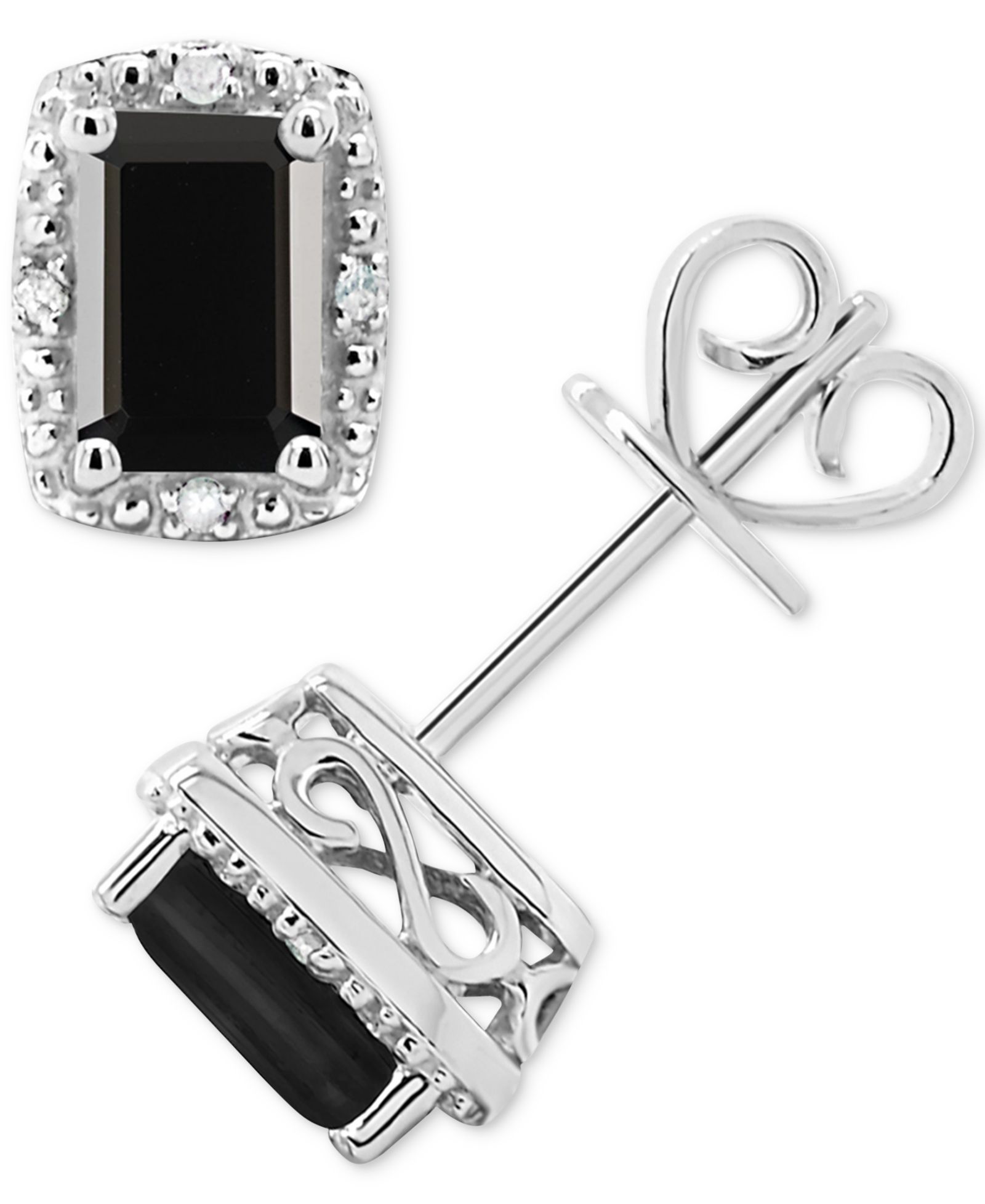 Onyx & Diamond Accent Rectangle Stud Earrings in Sterling Silver (Also in Turquoise & Labradorite)
