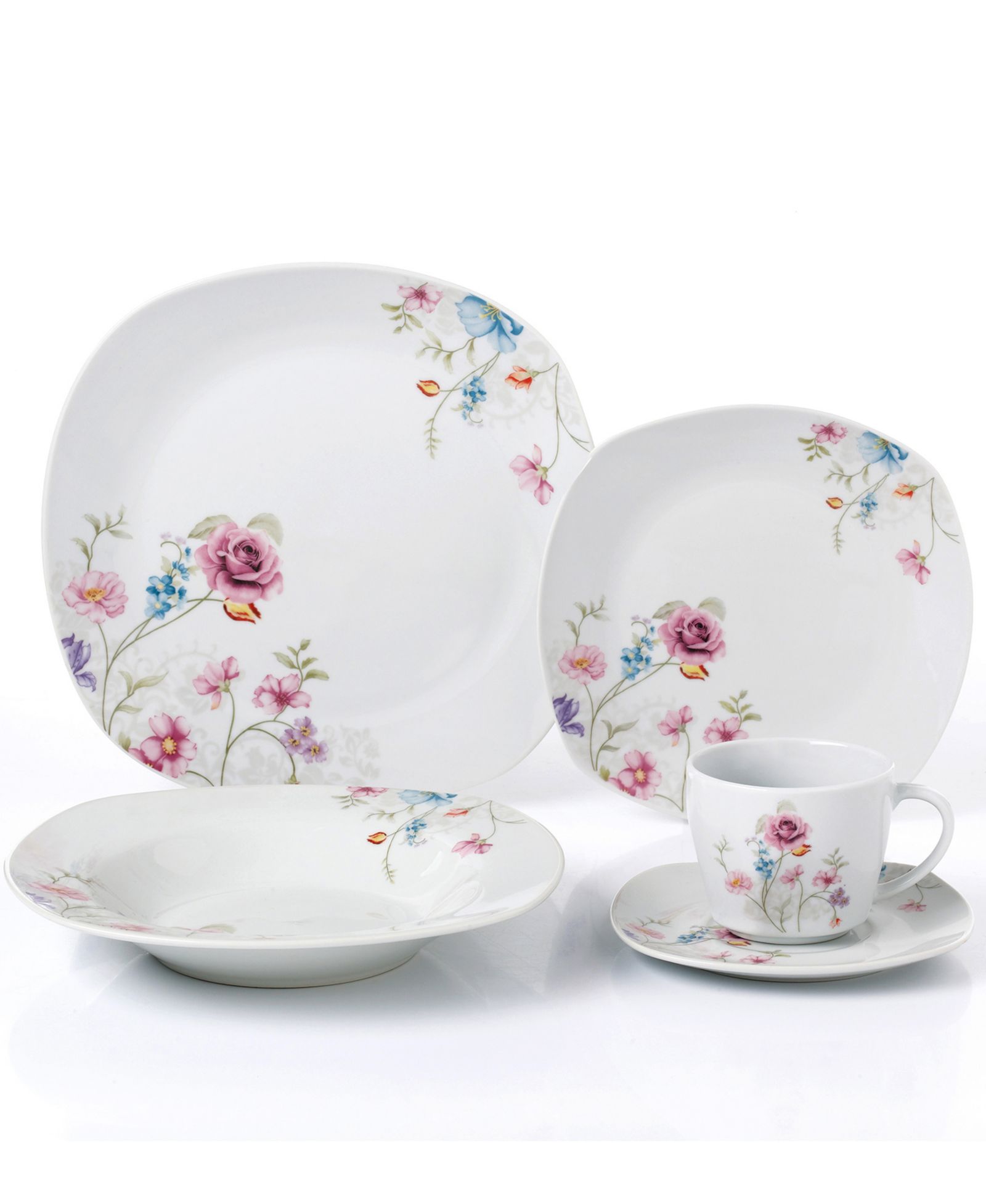 Lorren Home Trends Floral Square 20 Pc. Dinnerware Set, Service for 4