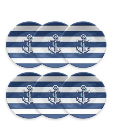 Abode Homewares Nautical Anchor 6-Piece Salad Plate Set, 8.5"