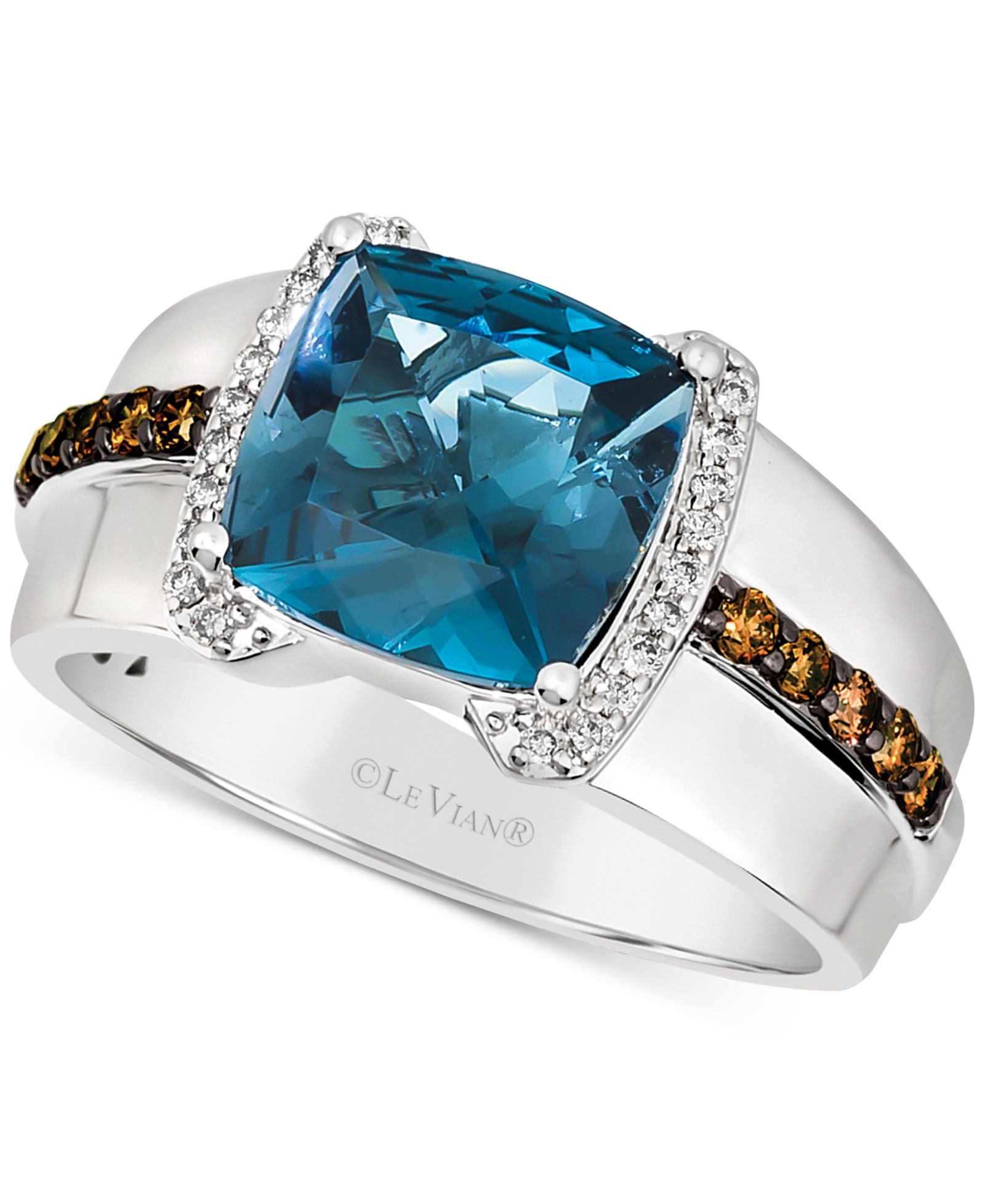 Le Vian® Men's Deep Sea Blue Topaz (4-1/2 ct. t.w.) & Diamond (3/8 ct. t.w.) Ring in Sterling Silver