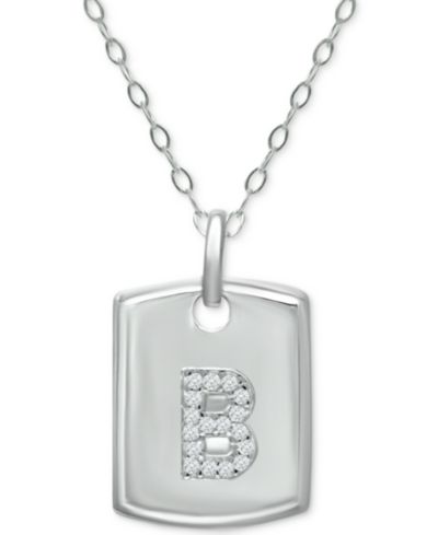 Подвеска Giani Bernini Cubic Zirconia Initial Dog Tag из стерлингового серебра, 16" + 2" extender