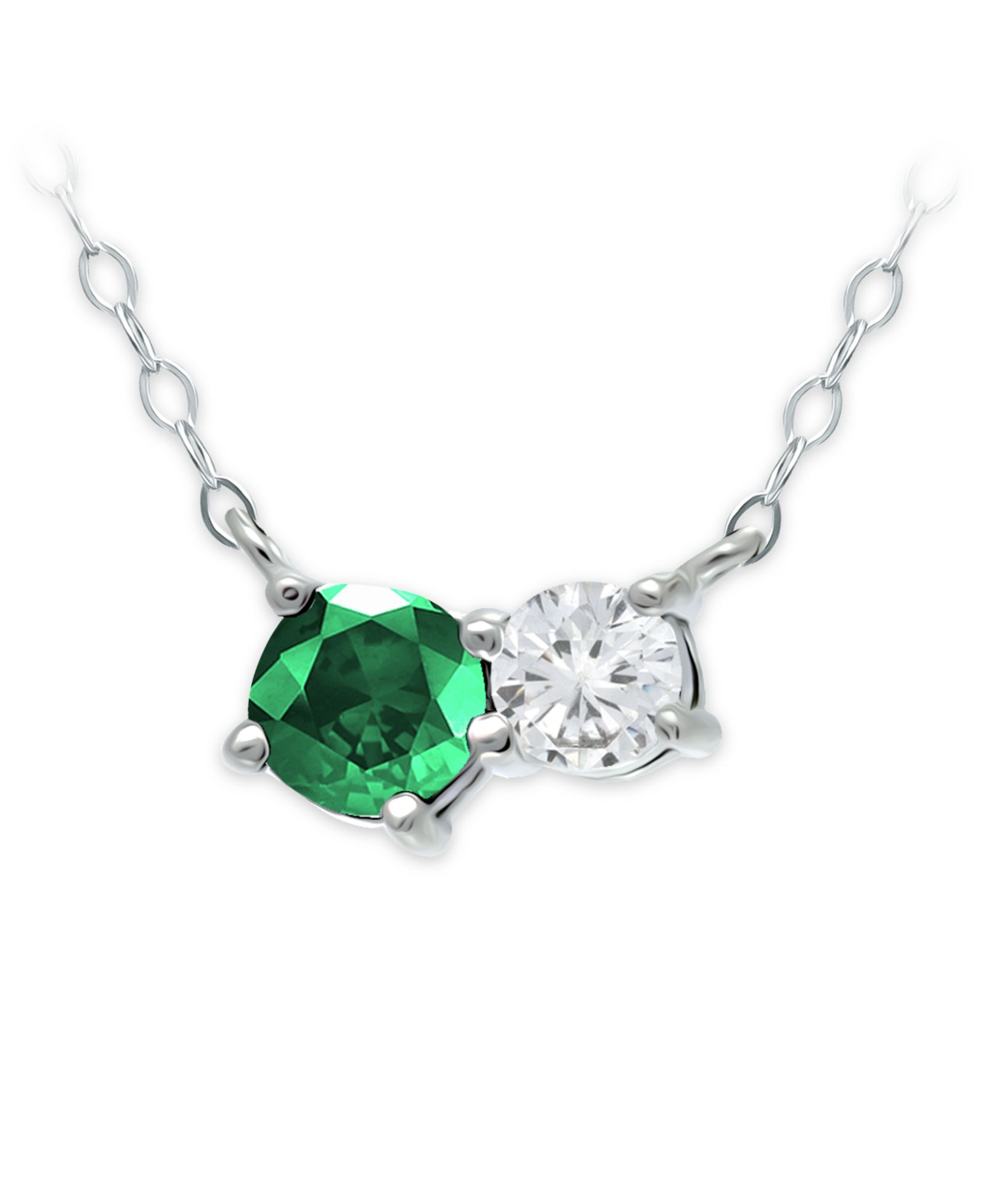 Giani Bernini Green Quartz & Cubic Zirconia Two-Stone Pendant Necklace, 16" + 2" extender, Created for Macy's
