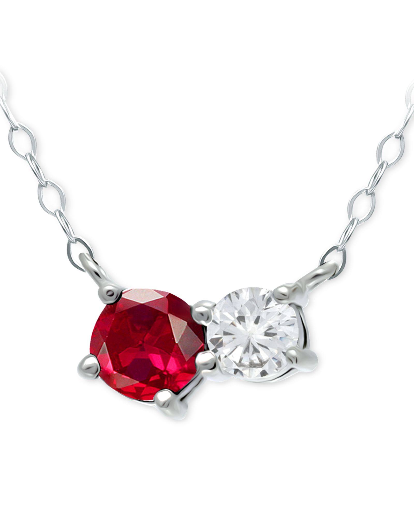 Giani Bernini Lab-Grown Ruby & Cubic Zirconia Two-Stone Pendant Necklace, 16" + 2" extender, Created for Macy's