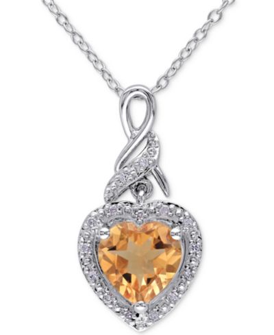 Подвеска-кулон Citrine & Diamond Heart 18" из стерлингового серебра