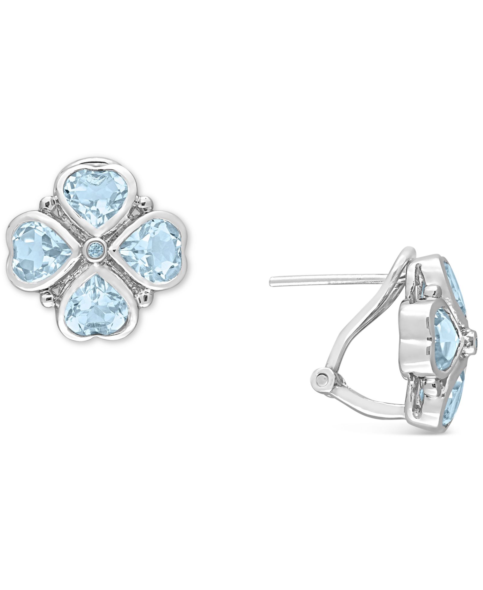 Blue Topaz Heart Flower Stud Earrings (4-2/5 ct. t.w.) Stud Earrings in Sterling Silver (Also in Rose Quartz)