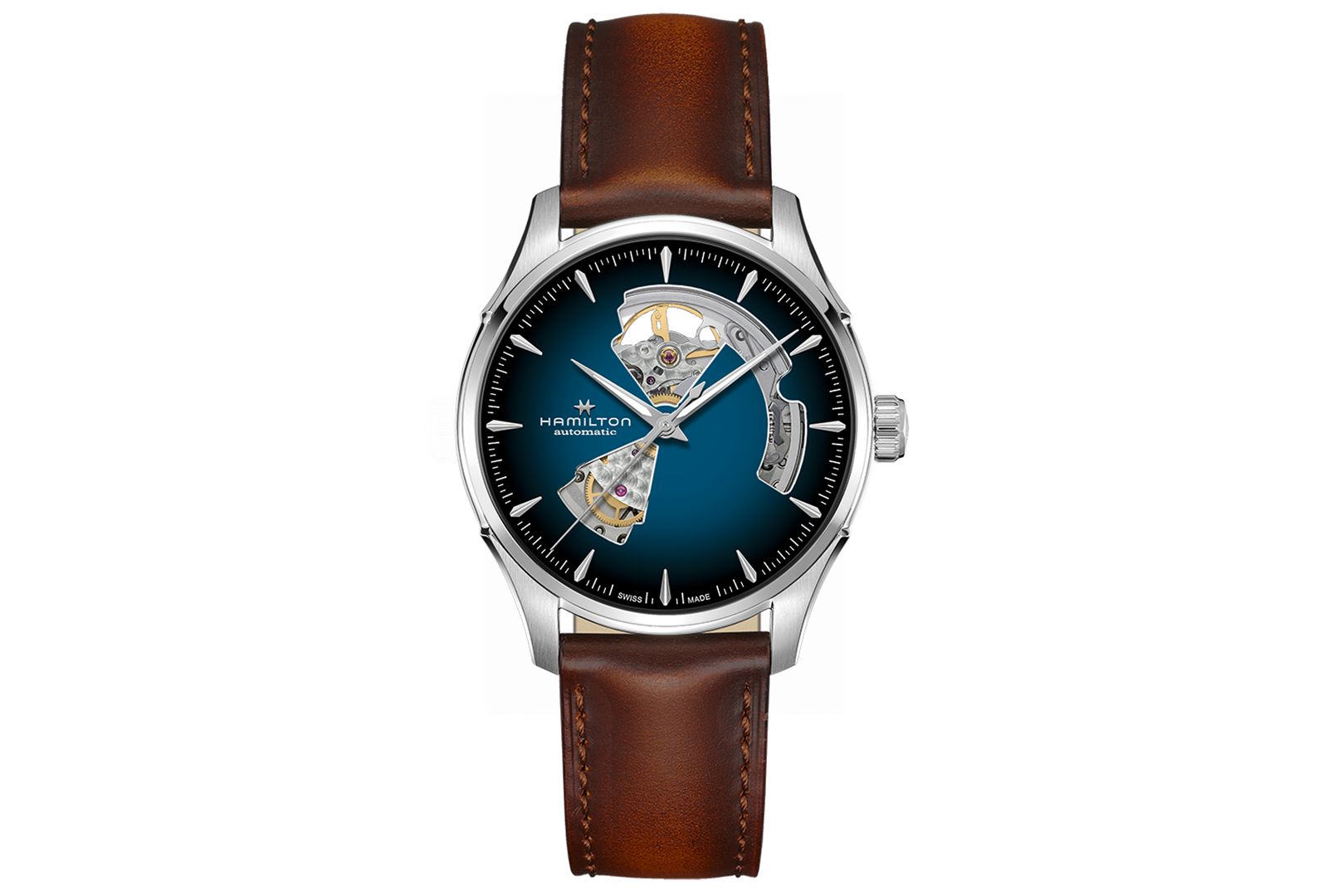 Hamilton мужские автоматические часы Jazzmaster Open Heart, стальной браслет, синий циферблат, 40mm