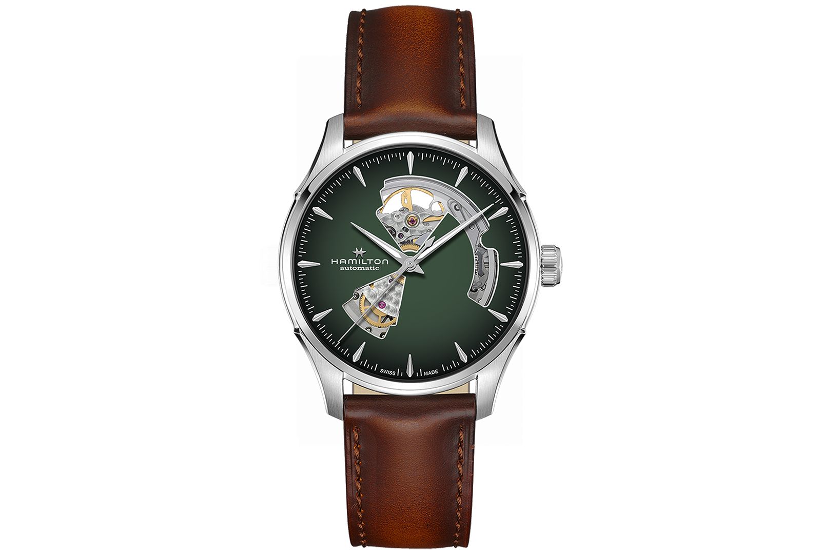 Hamilton Men's Automatic Jazzmaster Open Heart Smoked Green Stainless Steel Strap Watch 40mm