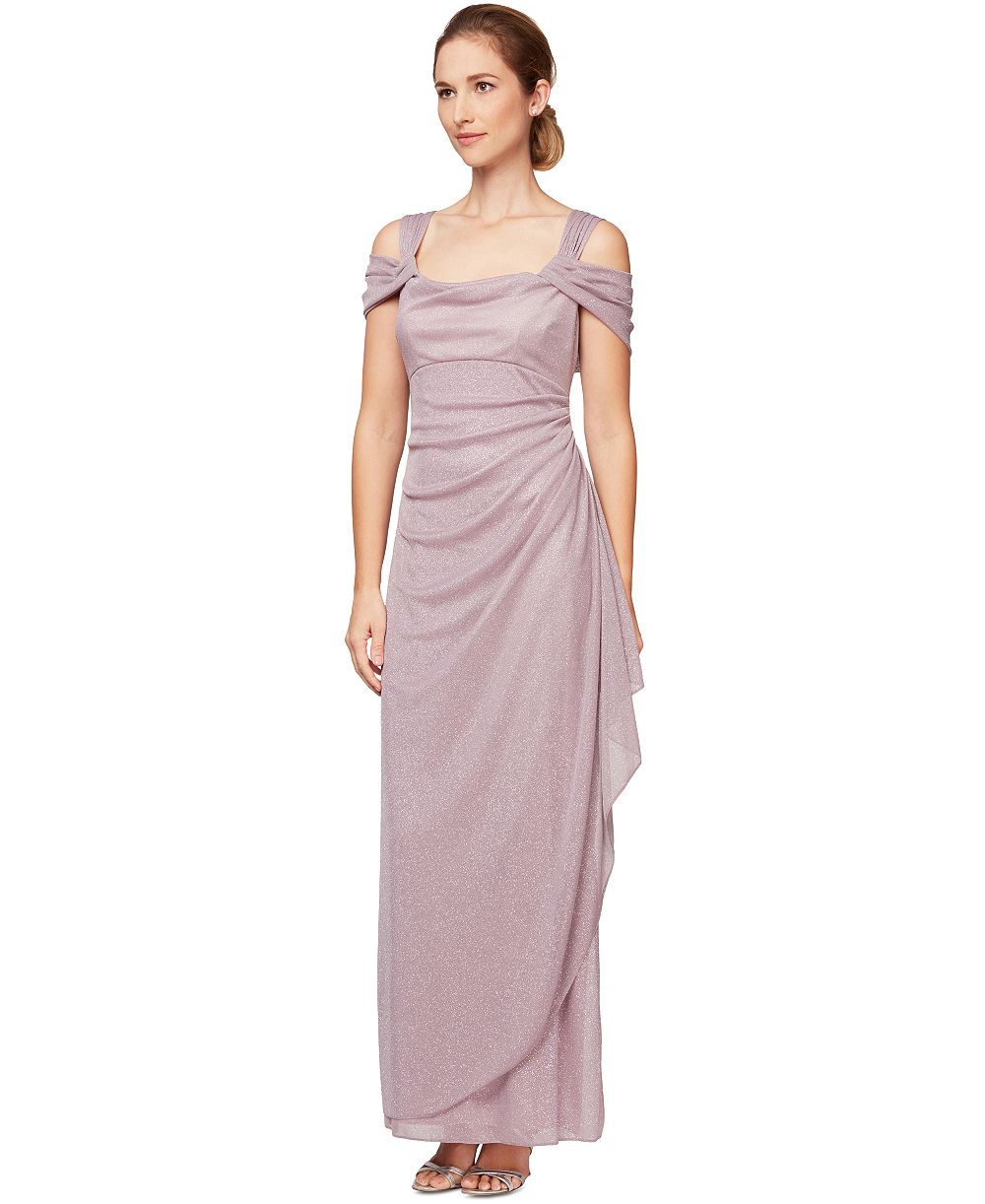 Alex Evenings Women's Cold-Shoulder Draped Metallic Gown