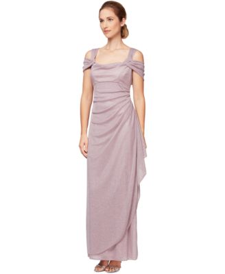 Alex Evenings Women's Cold-Shoulder Draped Metallic Gown