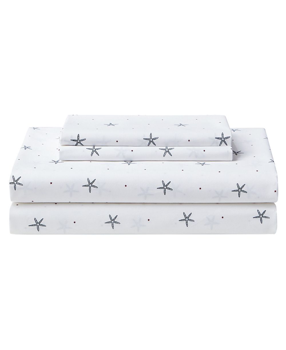 Nautica Star Spangled Coastal Cotton Percale 4-Piece Sheet Set, Queen