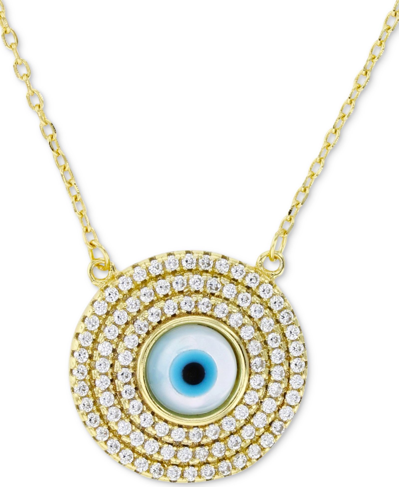 Подвеска-кулон Cubic Zirconia & Enamel Evil Eye Halo в 14k Gold-Plated Sterling Silver