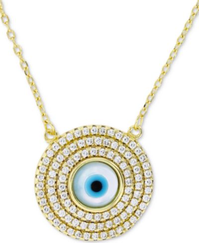 Подвеска-кулон Cubic Zirconia & Enamel Evil Eye Halo в 14k Gold-Plated Sterling Silver