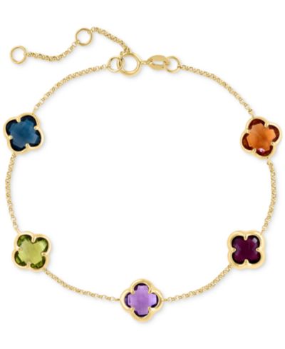 EFFY® Multi-Gemstone Clover Link Bracelet (6-3/4 ct. t.w.) in 14k Gold