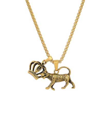 STEELTIME Мужской 18k Gold Plated Stainless Steel Tiger and Crown Pendant Necklaces