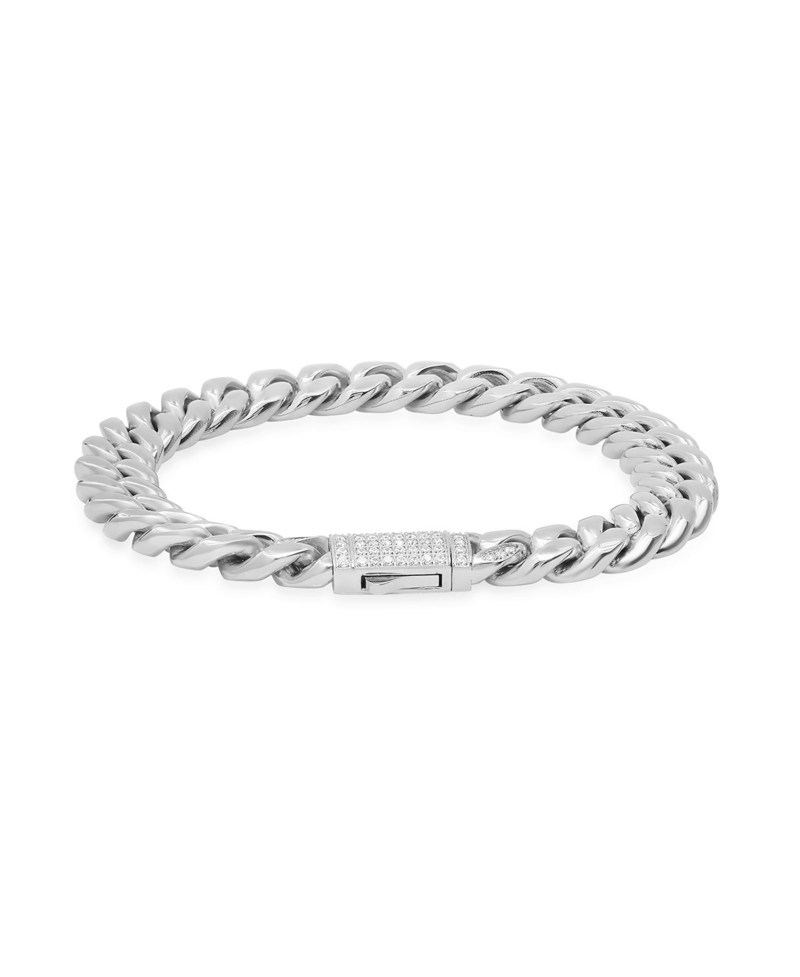 STEELTIME Мужской Stainless Steel Thick Cuban Link Chain Bracelet with Simulated Diamonds Clasp