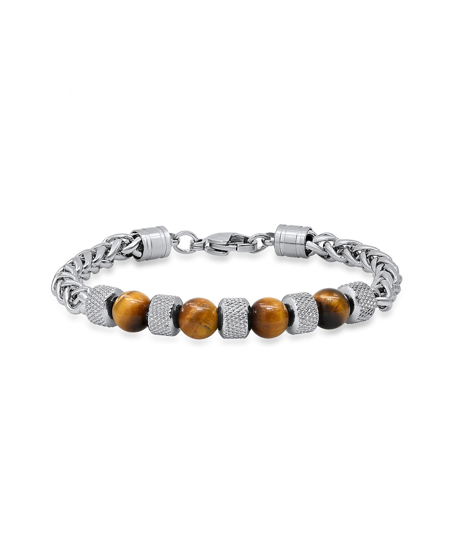 STEELTIME Мужской браслет из нержавеющей стали с цепью Wheat и бусинами Tiger Eye