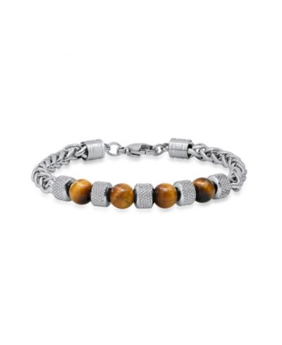 STEELTIME Мужской браслет из нержавеющей стали с цепью Wheat и бусинами Tiger Eye