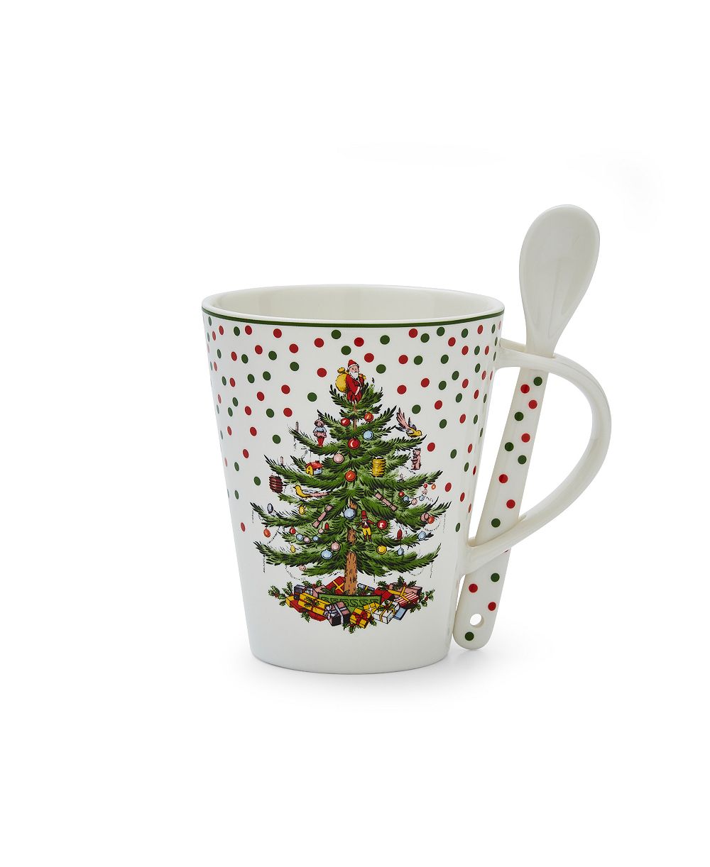 Christmas Tree Polka Dot Mug & Spoon Set