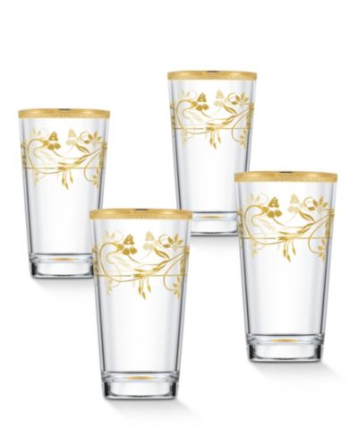 Lorren Home Trends Rosalia Flower Highball Glasses, Set of 4