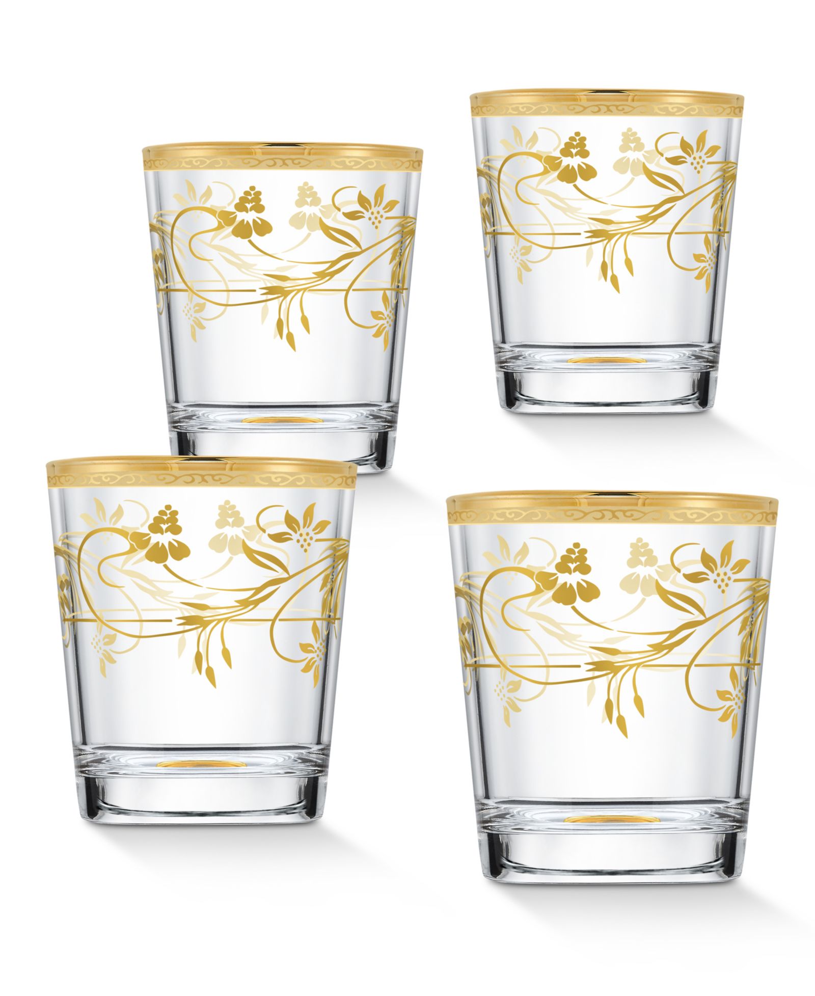 Lorren Home Trends Rosalia Flower Double Old Fashioned Glasses, Set of 4