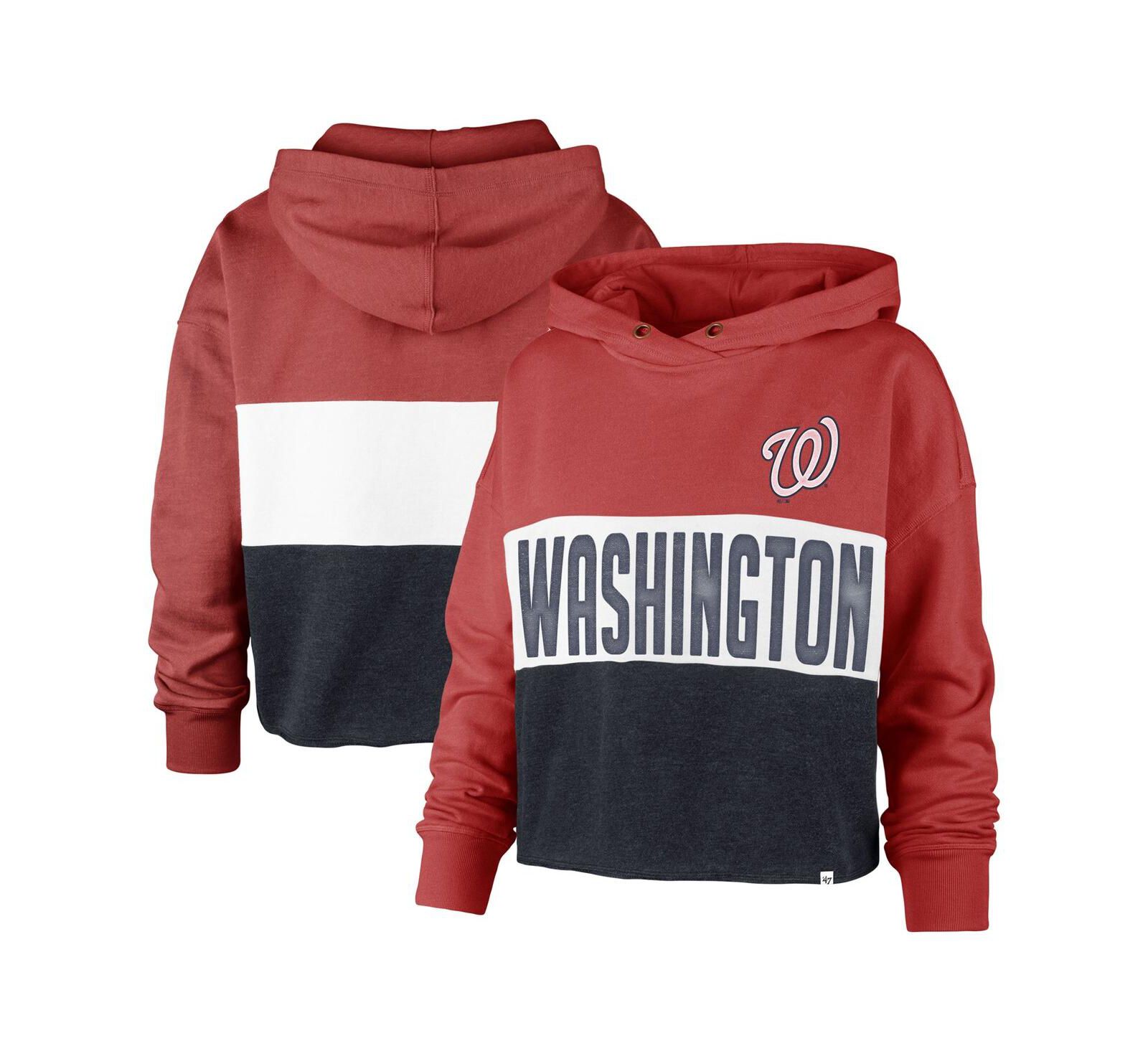 Женское укороченное худи '47 Heathered Red and Heathered Navy Washington Nationals Lizzy Cropped Pullover Hoodie
