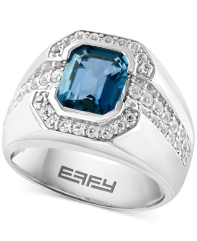 EFFY® Men's London Blue Topaz (4-3/8 ct. t.w.) & White Topaz (1/2 ct. t.w.) Ring in Sterling Silver