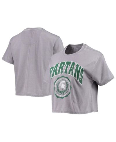 Женская укороченная футболка Pressbox Heathered Gray Michigan State Spartans Edith Vintage-Like