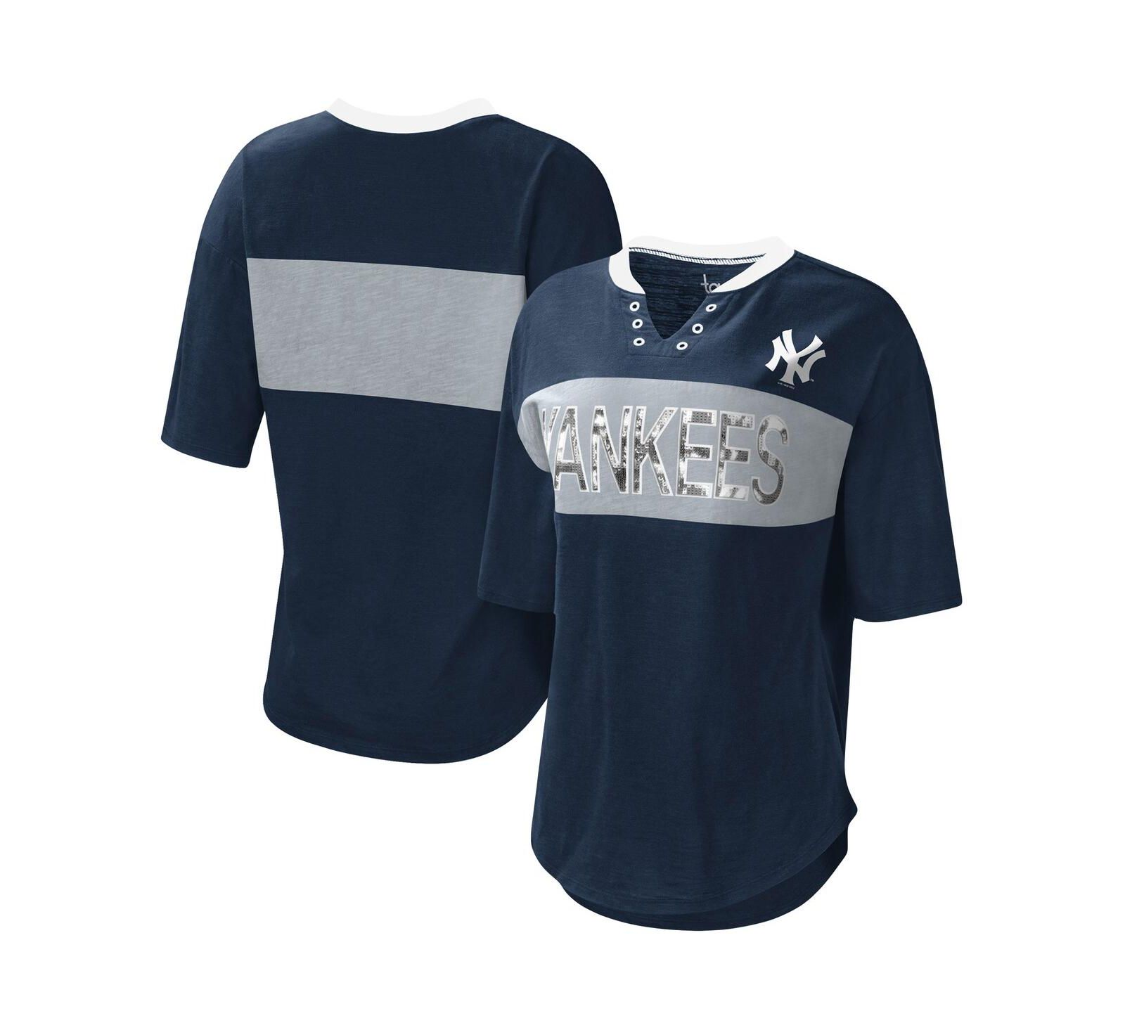 Women's Touch Navy and Gray New York Yankees Lead Off Notch Neck T-shirt