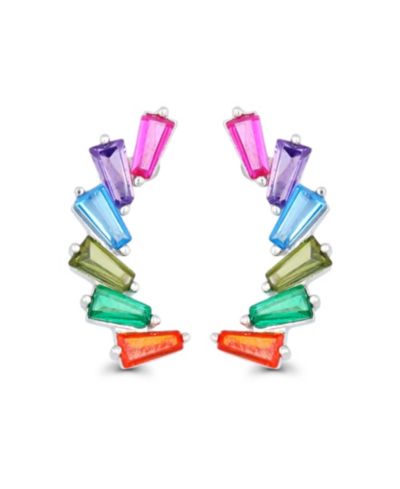 Multicolor Baguette Earrings in Sterling Silver