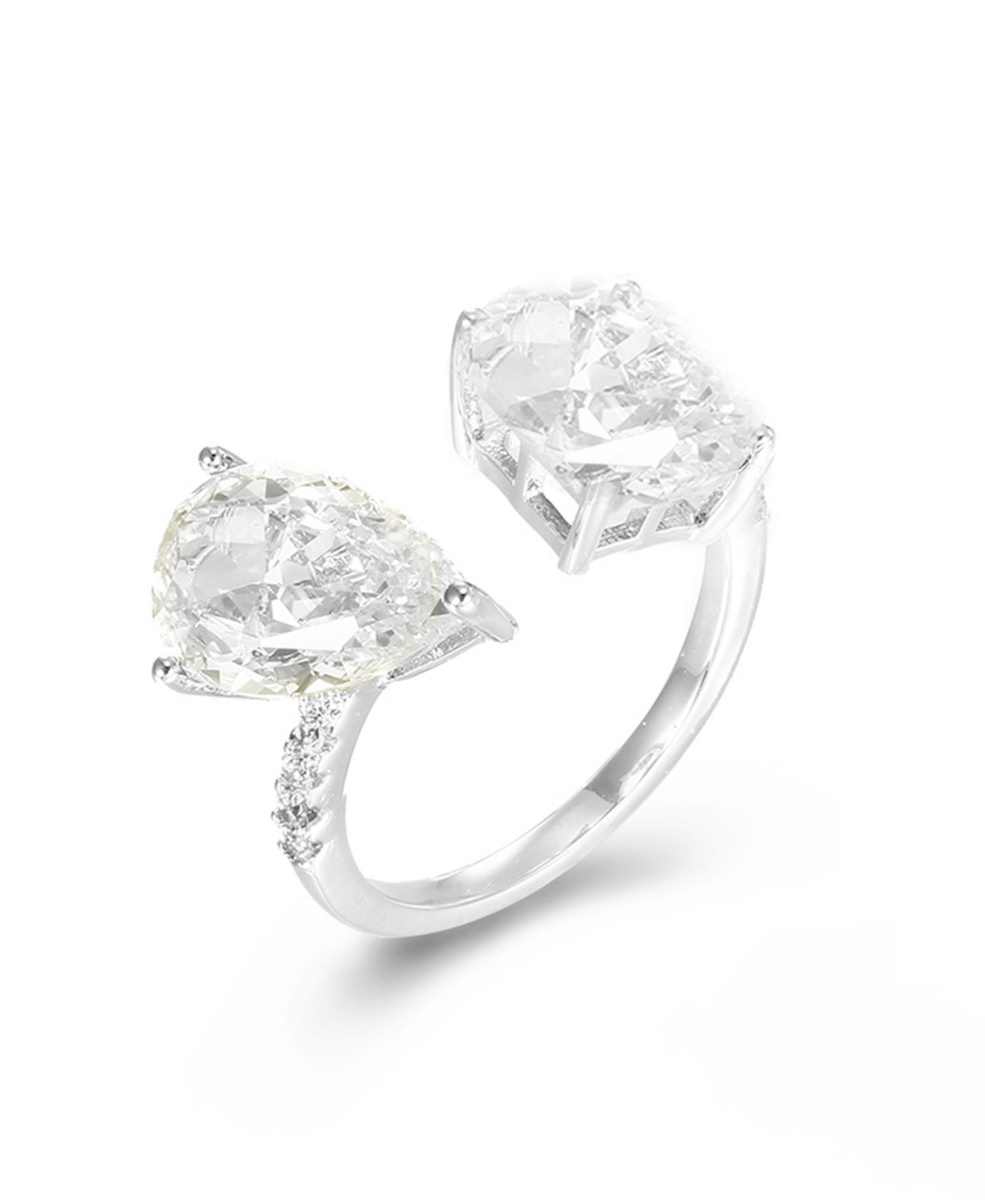 Модное кольцо с кубическим цирконием Radiant и Pear из стерлингового серебра и 14K Gold Over Sterling Silver