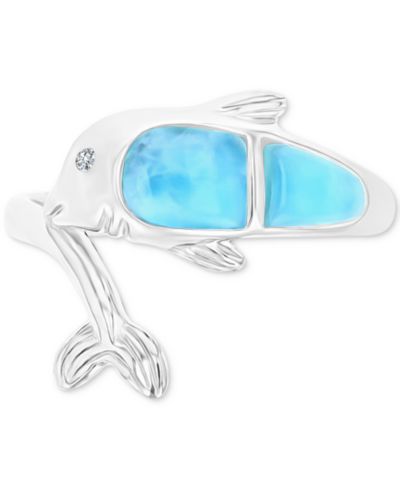 Larimar & Lab-Grown White Sapphire (1/20 ct. t.w.) Ring in Sterling Silver