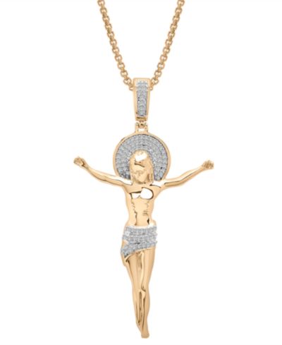 Мужской кулон Diamond Crucifix 22" в 14k Gold-Plated Sterling Silver