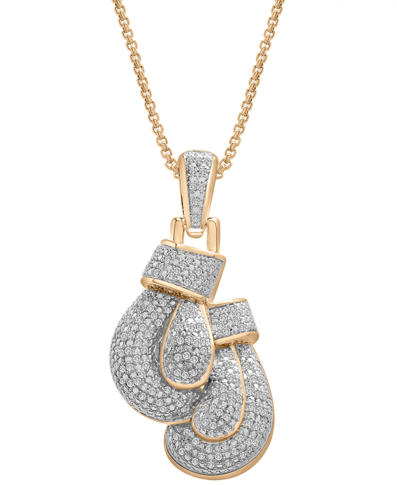 Мужской кулон Diamond Boxing Gloves 22" Pendant Necklace в 14k Gold-Plated Sterling Silver