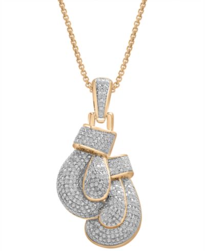 Мужской кулон Diamond Boxing Gloves 22" Pendant Necklace в 14k Gold-Plated Sterling Silver