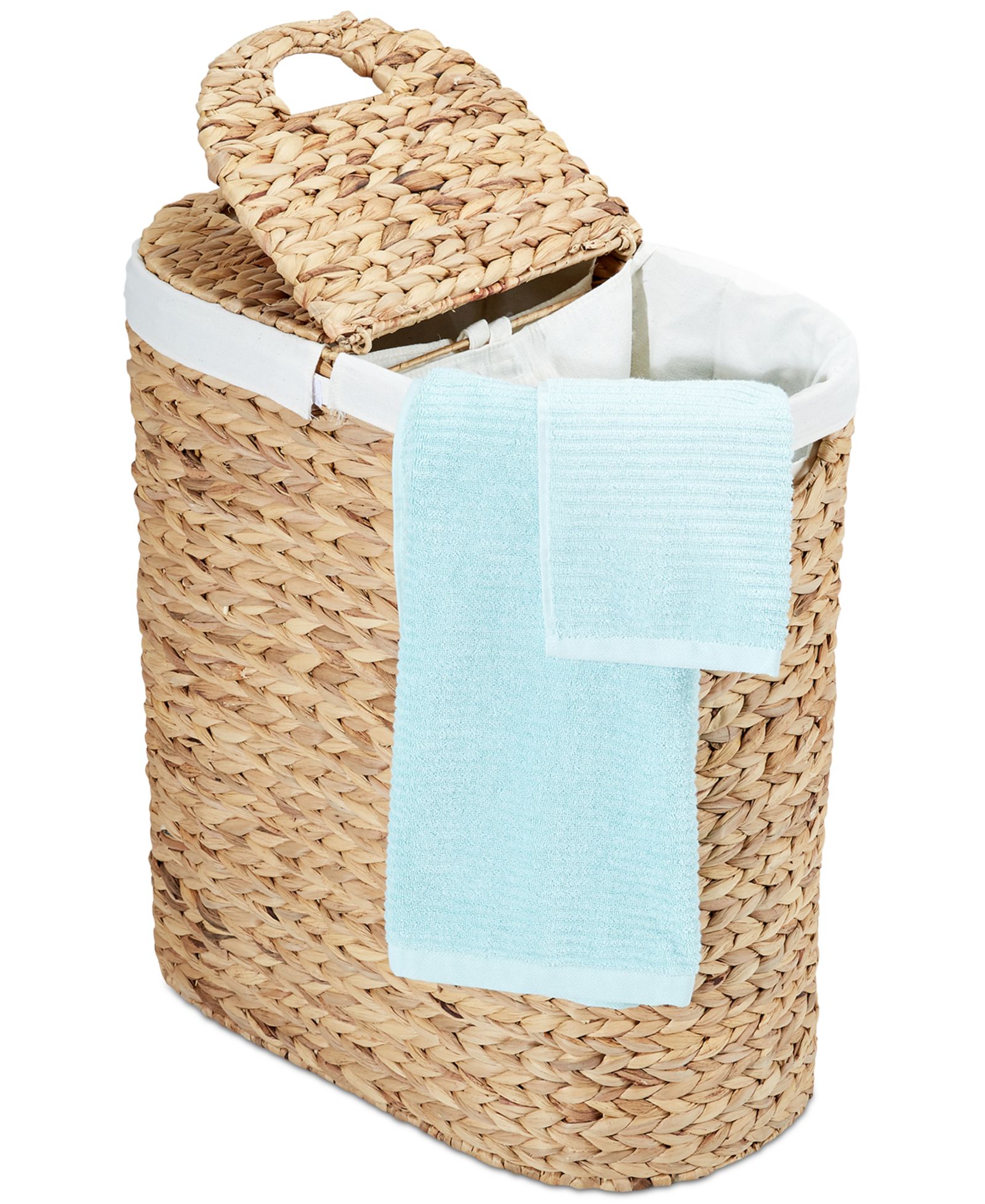 Seville Classics Hand-Woven Natural Wicker  Lidded Double Laundry Hamper