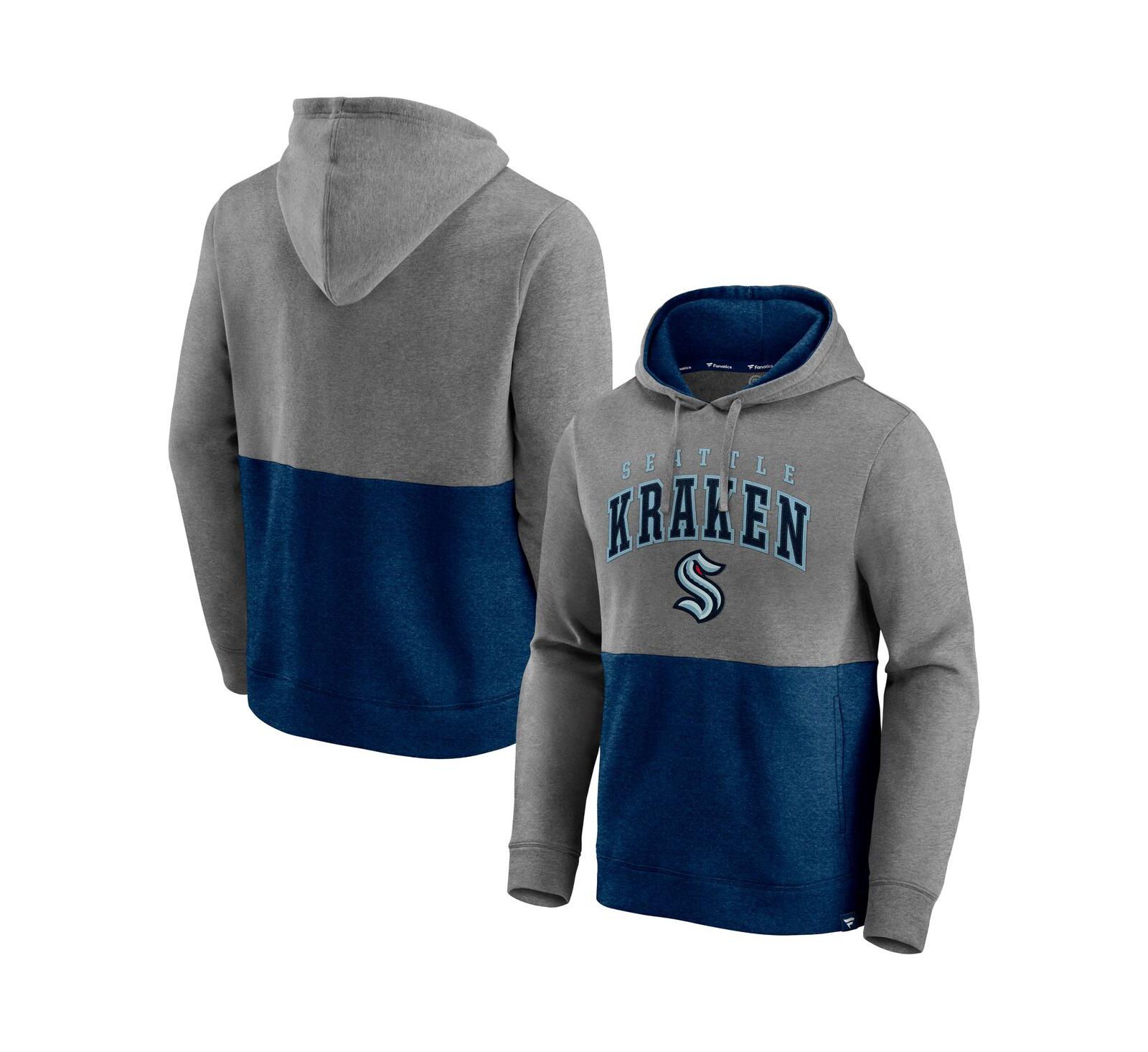 Мужское худи Fanatics Seattle Kraken Block Party Classic Arch Signature, меланжевый серый и глубокий синий