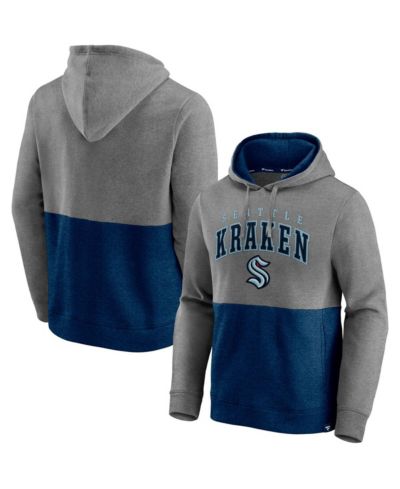 Мужское худи Fanatics Seattle Kraken Block Party Classic Arch Signature, меланжевый серый и глубокий синий