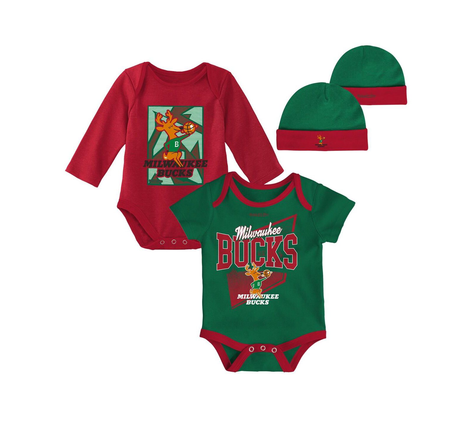 Mitchell & Ness комплект боди и вязаной шапки для младенцев Mitchell & Ness Hunter Green, Red Milwaukee Bucks Hardwood Classics