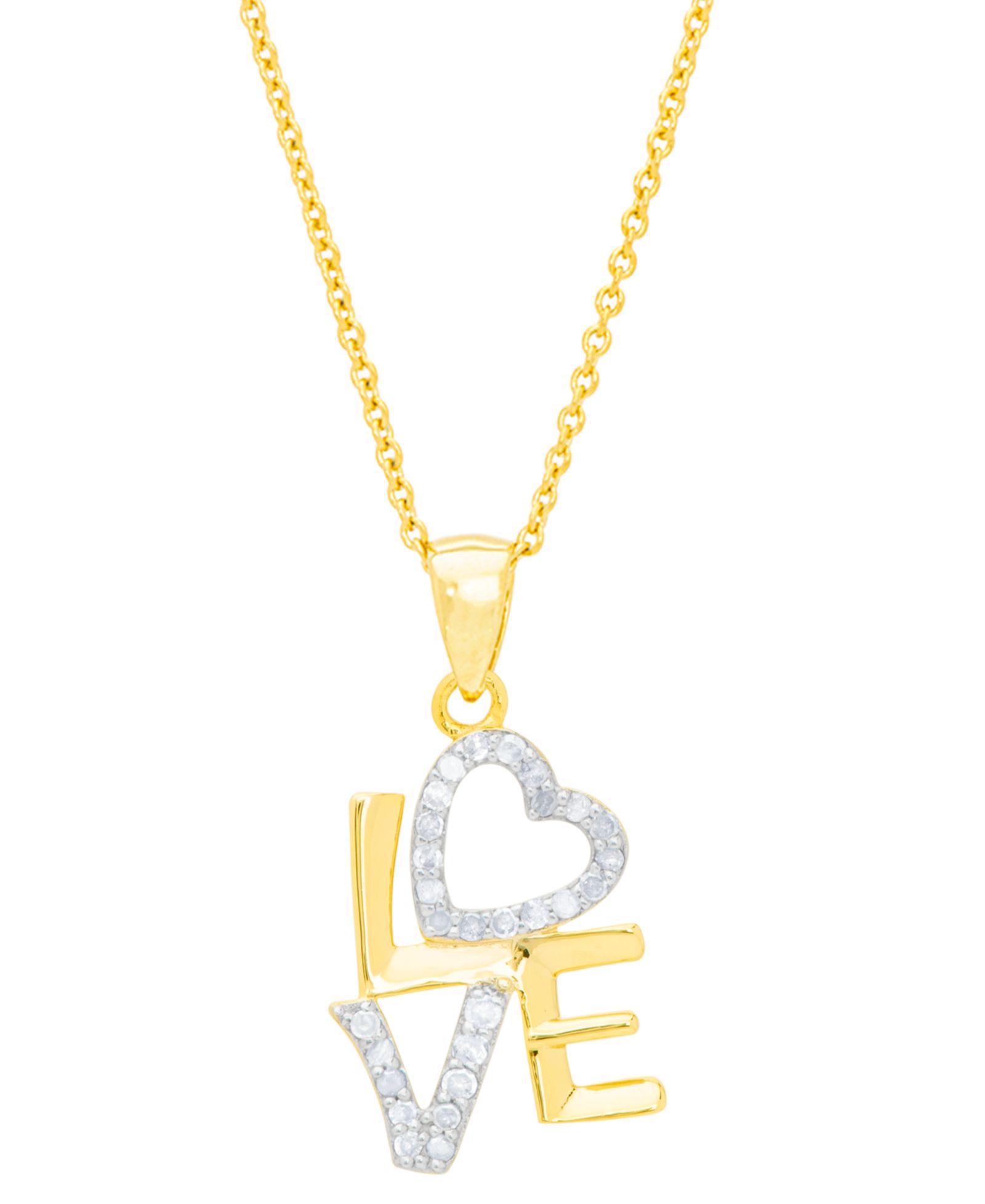 Подвеска Diamond "Love" 18" в напылении 14k Gold на стерлинговом серебре (1/6 ct. t.w.)