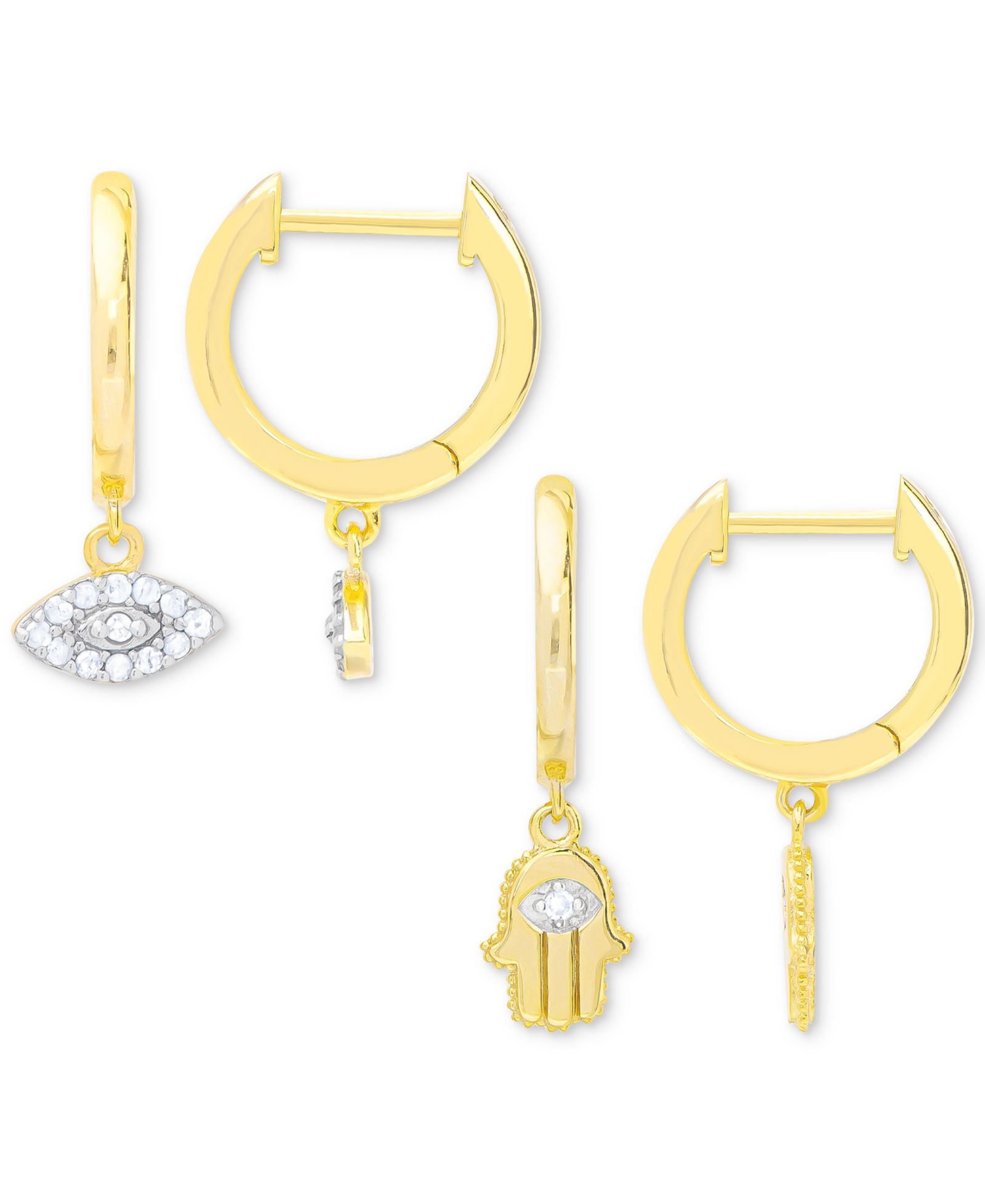 Серьги-кольца Macy's Diamond Evil Eye & Hamsa Hand 14k Gold-Plated Sterling Silver, 2-Pc. Set