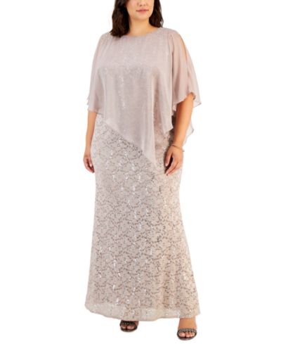 Платье вечернее SL Fashions Plus с кружевом и пайетками, круглый вырез
