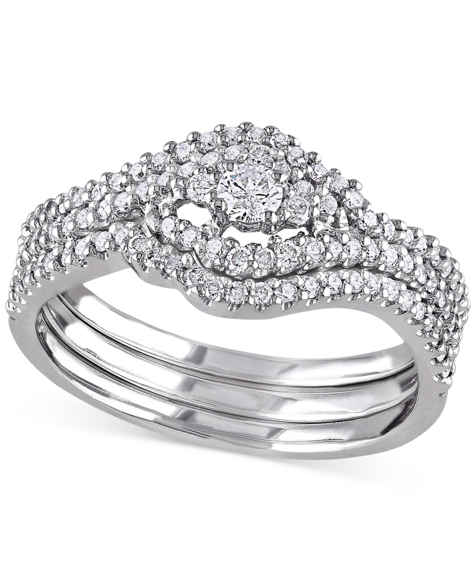 Diamond Cluster свадебный набор из 3 колец в 14k White Gold